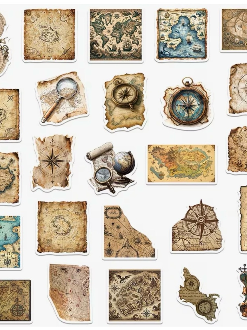 50 Vintage Nautical Map Stickers Travel Adventure Explore Brown & Blue - Picture 5 of 9